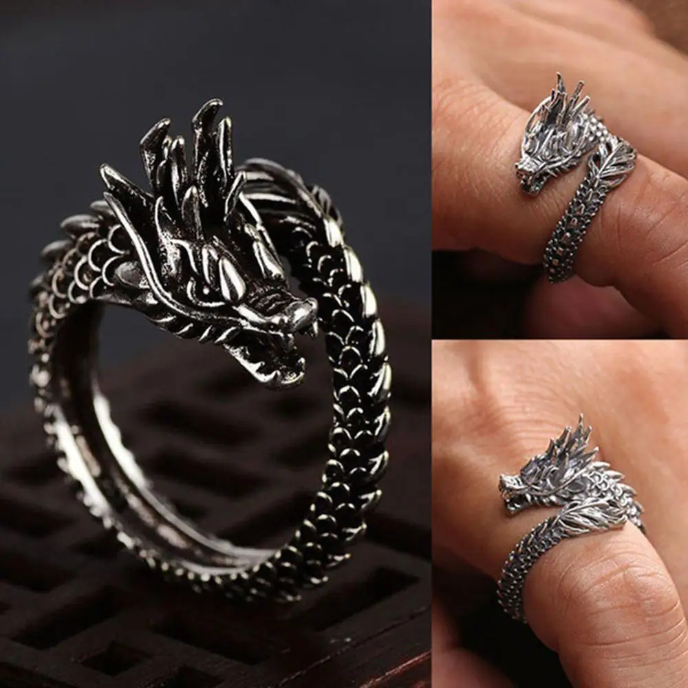 

1 Pc Stereoscopic New Retro Punk Exaggerated Snake Dragon Ring Fashion Personality Snake Opening Adjustable Ring Jewelry As Gift