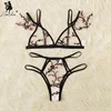 Leechee New Sexy Bra Floral Embroidery Sheer Mesh Lingerie Set Push up Bralette+Hollow out Thong Women Sexy Intimates Underwear ► Photo 2/6