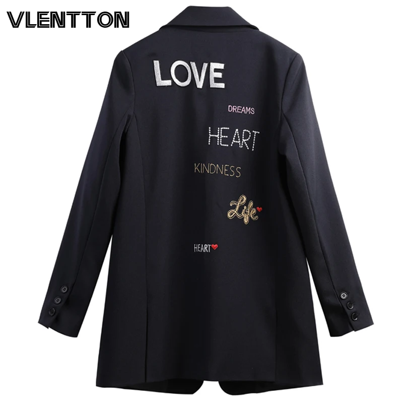 Весна Осень 2020 Женские винтажные блейзеры и куртки с вышитыми буквами Свободный