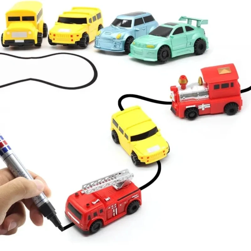 

New Engineering Vehicles Mini Magic Pen Inductive Children's Truck Tank Toy Car Draw Lines Induction Rail Track Car