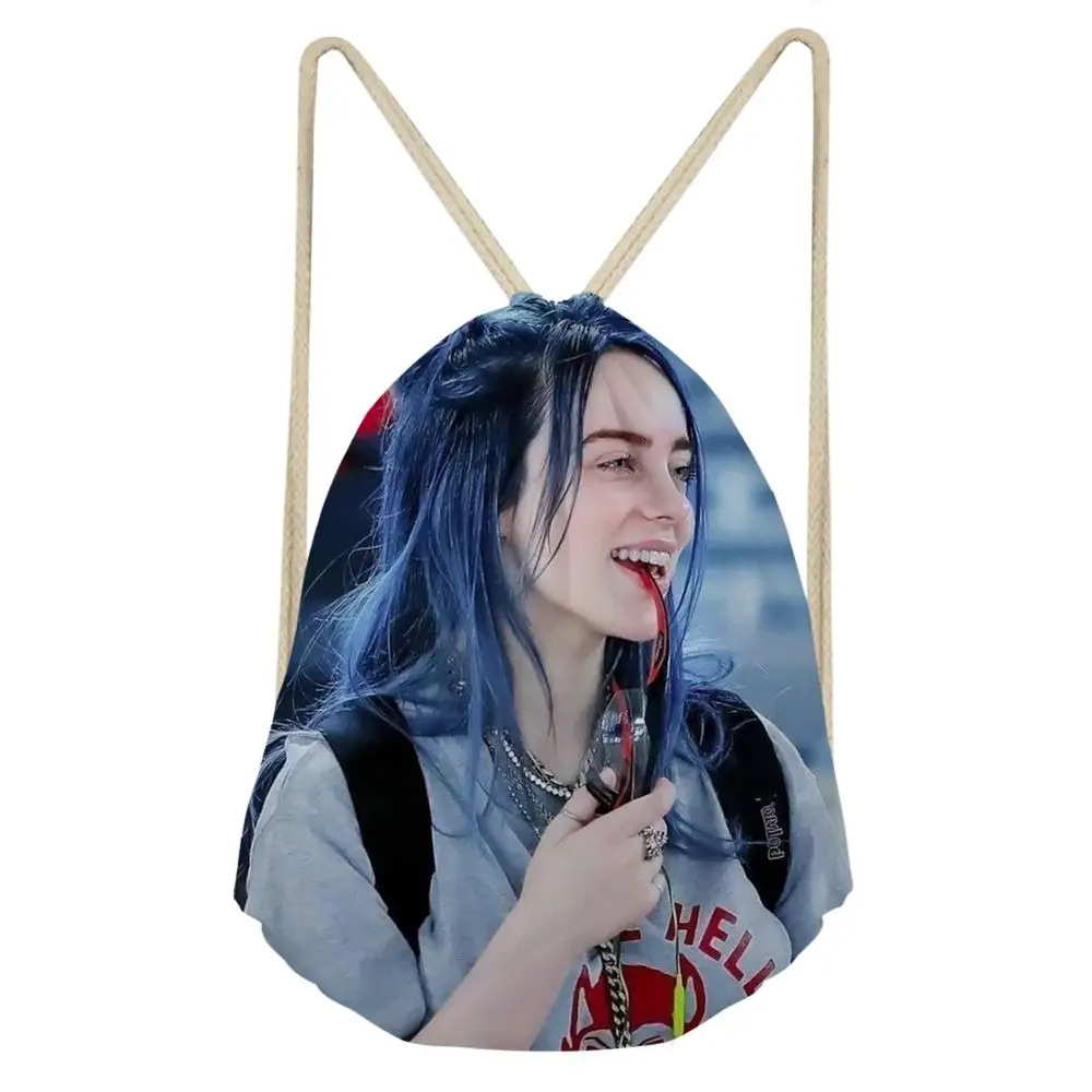 THIKIN Billie Eilish модные женские сумки на шнурках в стиле хип-хоп для девочек, рюкзак на шнурках, Детский рюкзак со шнурком дорожный мешочек для хранения - Цвет: as picture