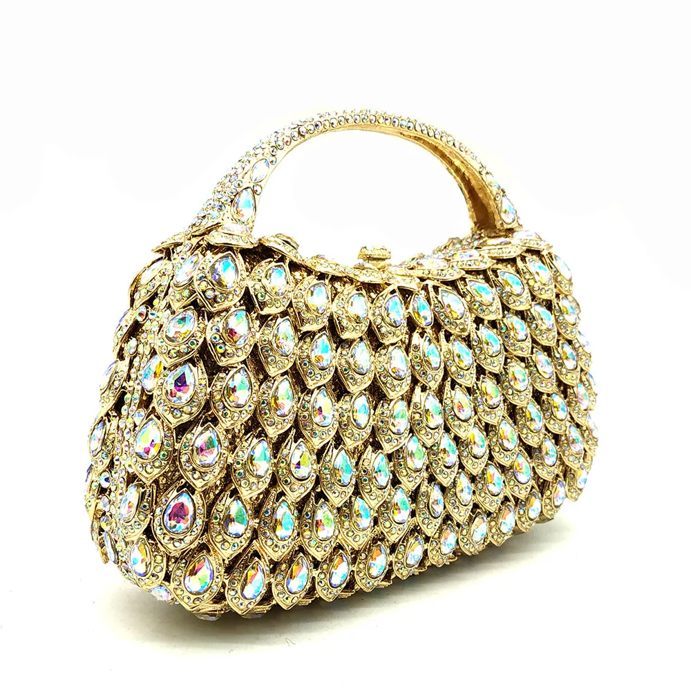 Boutique De FGG Gold Crystal AB Women Evening Clutch Bags Top