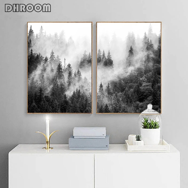 Printable Forest Prints Black White Home Decor Wall Art Black and White