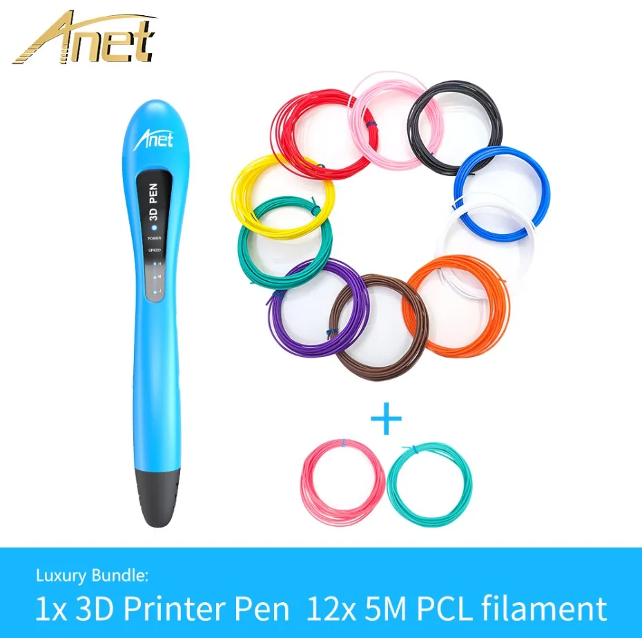 Blue With 10 PCL Anet VP01 новая низкая температура 3D Ручка принтера с нить из ПКЛ для детей подарок для детей - Цвет: Blue With 10 PCL