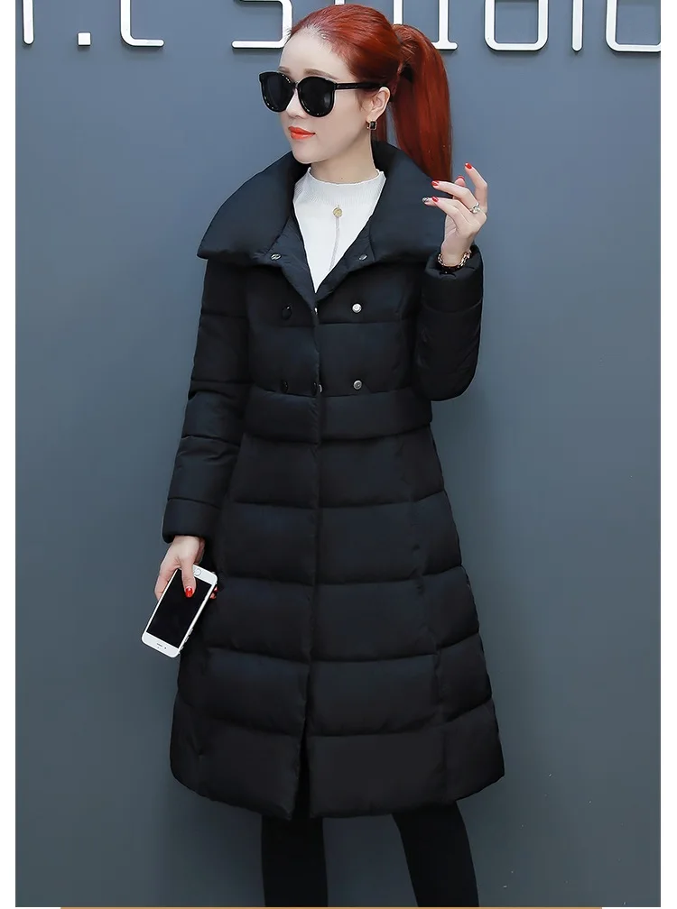 black UHYTGF качественный пуховик parkas mujer двубортное тонкое зимнее пальто для женщин тонкий и легкий пуховик хлопок плюс размер куртка 447 - Цвет: black