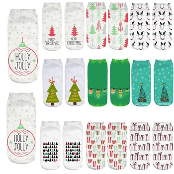 

2019 Autumn Winter socks women cotton Casual Christmas 3D Cartoon Funny Cute Ankle Socks Printing Low Cut Boat socks female L902