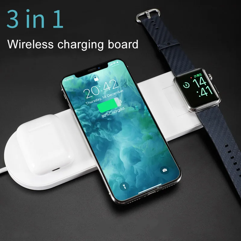 

3 in 1 Wireless Charger For iPhone 11 8 Xs Max Xr Apple Watch 4/3/2/1 Airpods Fast Wireless Charging Pad Born for Samsung S10 S9