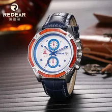 REDEAR reloj multifuncional de cuarzo para hombre, cronógrafo con correa de Corium, resistente al agua, informal, luminoso, con calendario