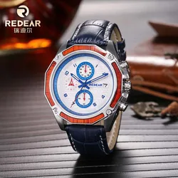 REDEAR reloj multifuncional de cuarzo para hombre, cronógrafo con correa de Corium, resistente al agua, informal, luminoso, con calendario