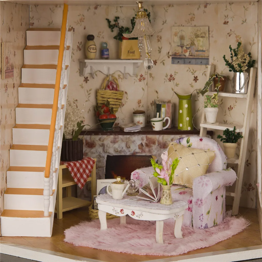 Розовый стиль жизни DIY творческая комната Кукольный дом мебель миниатюрный 3D деревянные игрушки ручной работы для детей день рождения ремесла подарки# g4