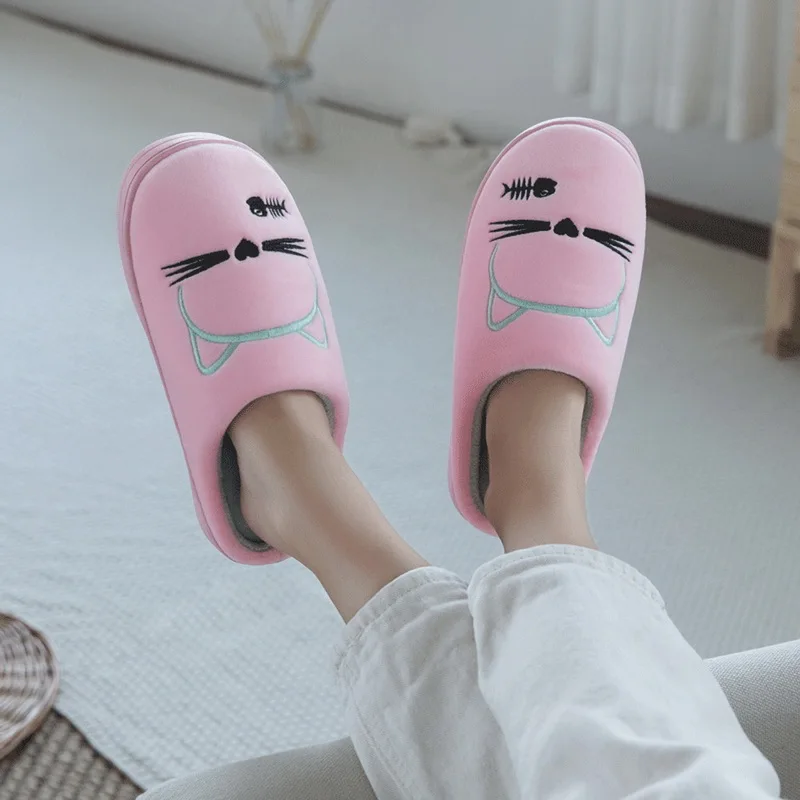 CYSINCOS/Новинка женские зимние домашние тапочки с рисунком кота Нескользящие