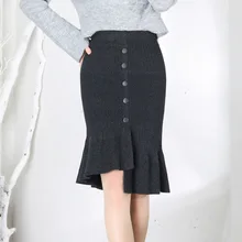 Осень Зима Новое поступление трикотажная юбка русалки Женская эластичная юбка с высокой талией Асимметричная гофрированная сексуальная юбка
