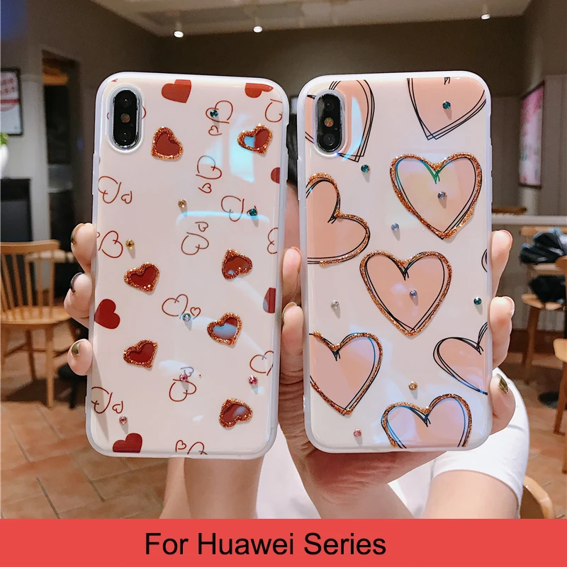 Блестящий чехол для Huawei P30 P20 Pro Mate Honor 20 Nova 5 4 3 милый мягкий с сердечками из