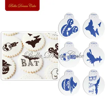 

6pcs/set Halloween Skull Bat Cookies Stencil Chocolate Biscuit Cake Mold Coffee Stencil Template Cake Decorating Tool Bakeware