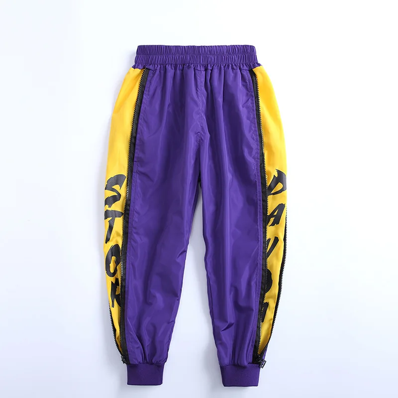 purple pants Крутая детская одежда в стиле хип-хоп Свободная куртка для бега Топ, повседневные штаны для девочек и мальчиков, одежда для джазовых танцев, костюм Одежда для бальных танцев - Цвет: purple pants
