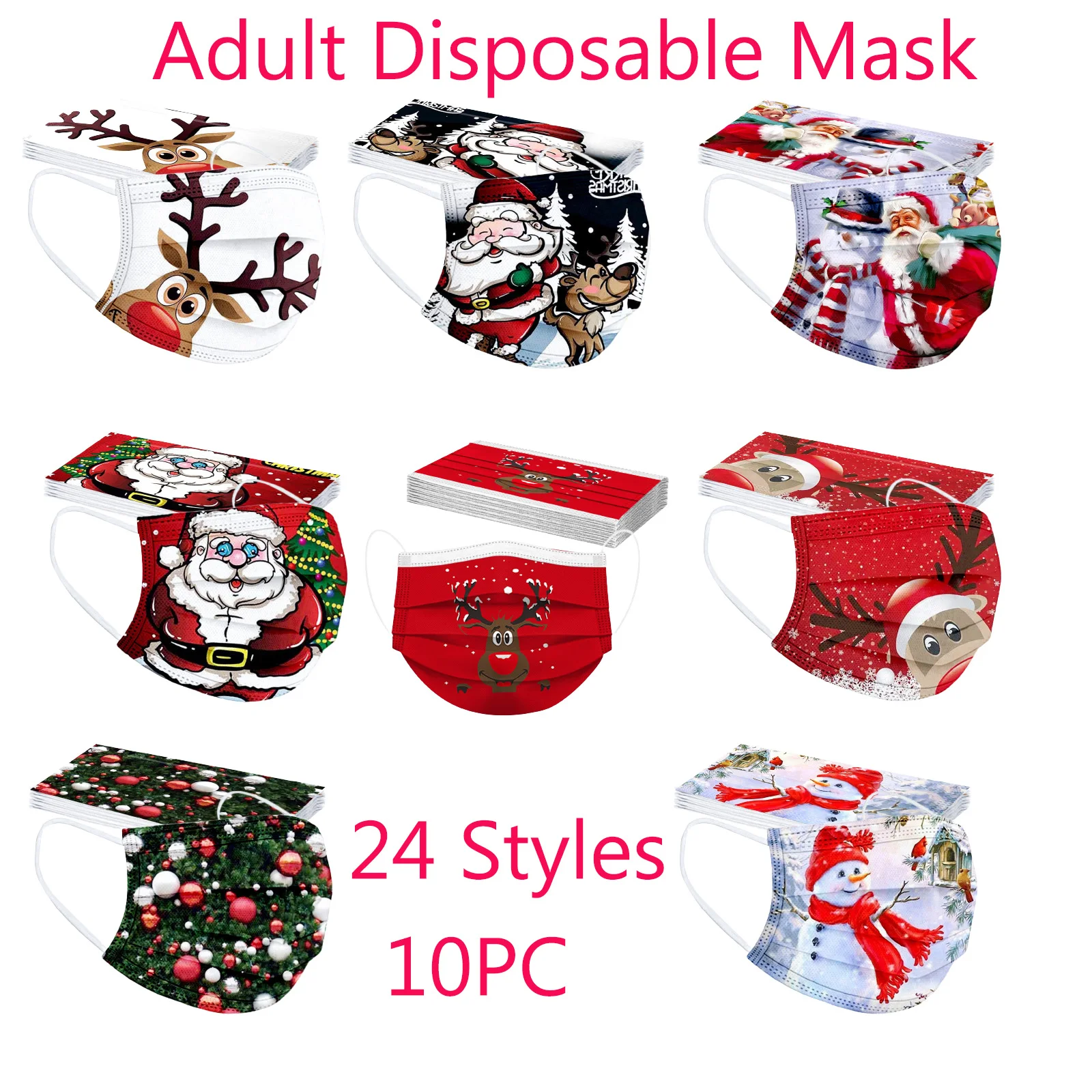 Cosplay Mask Disposable Face Adult 2022 New Year Christmas Santa Printed 3ply Ear Loop Mouth Masks Mascara | Тематическая одежда и