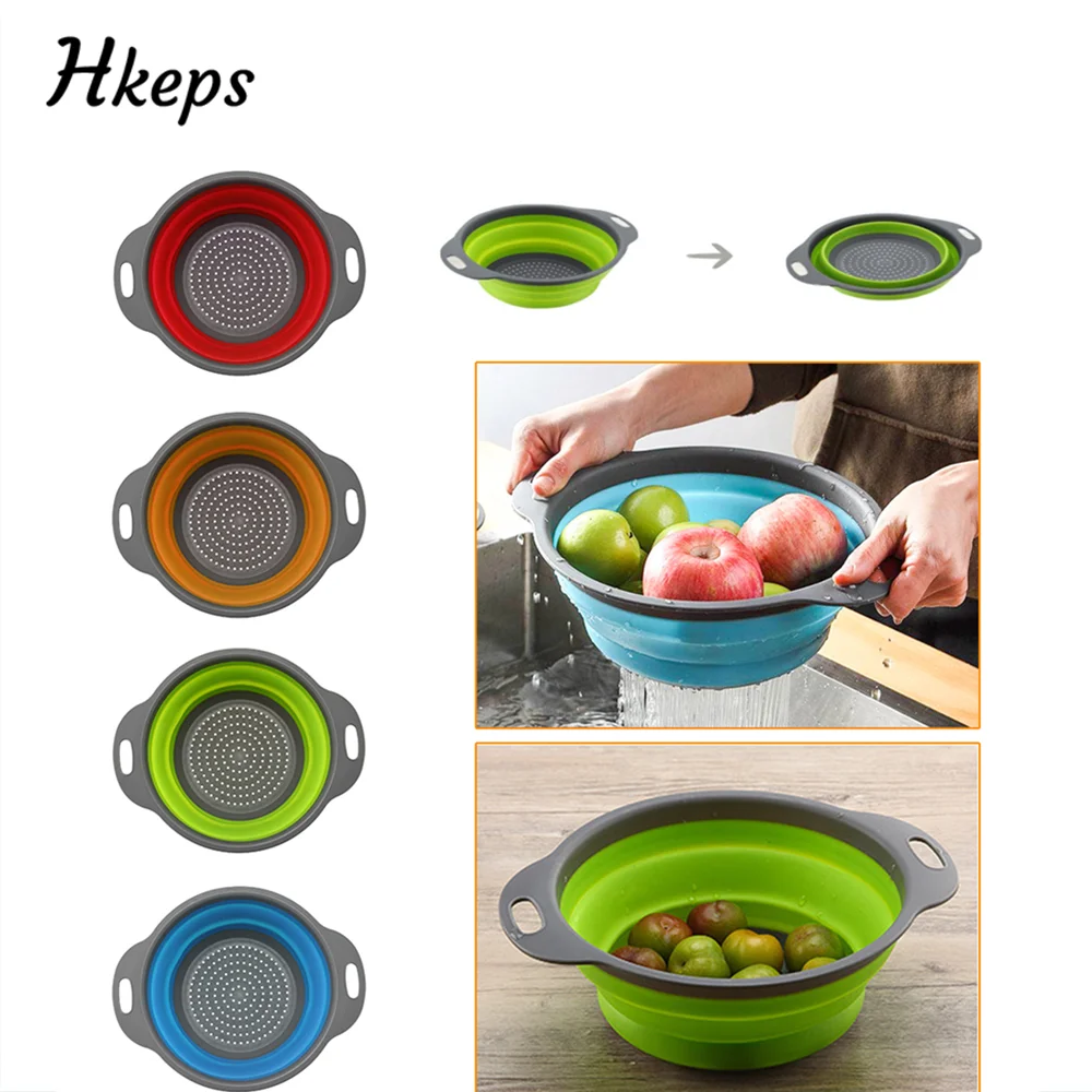 

1Pc 4 Colors Creative Silicone Folding Drain Basket Retractable Silicone Fruit Vegetable Colander Tools Kitchen Storage Gadgets