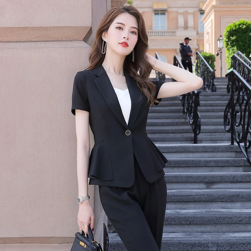 

2020 Summer Short-Sleeve Small Suit Jacket Female Business Suit Female Suit Skirt Overalls Womens Suit Office Uniforms 2 Piece