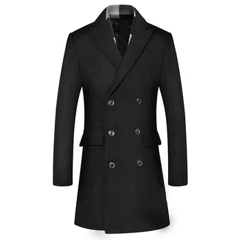 

Man Winter Trench Coat Formal Style Jacket Overcoat Double Breasted Outerwear Overcoat Wool Coat Double-row Button Coat