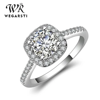 

WEGARSTI 12 Color 925 Sterling Silver Pink Crystal Wedding Female Rings For Women Simple Geometric Ring Sterling Silver Jewelry
