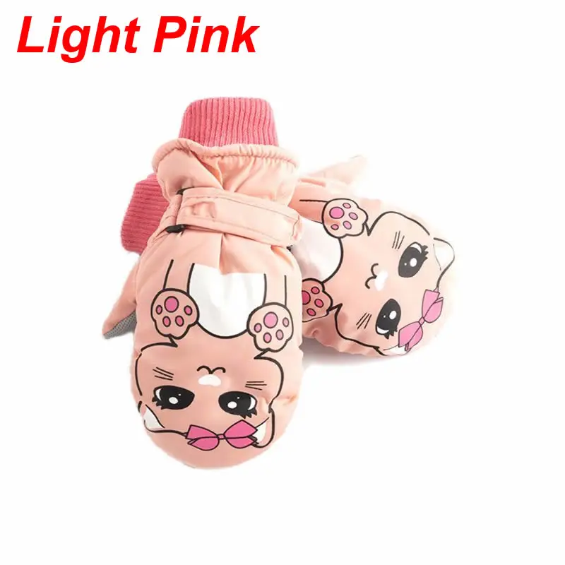Light Pink Теплые бархатные варежки для мальчиков и девочек; нескользящие зимние варежки; Детские Зимние перчатки; водонепроницаемые и ветрозащитные детские перчатки - Цвет: Light Pink