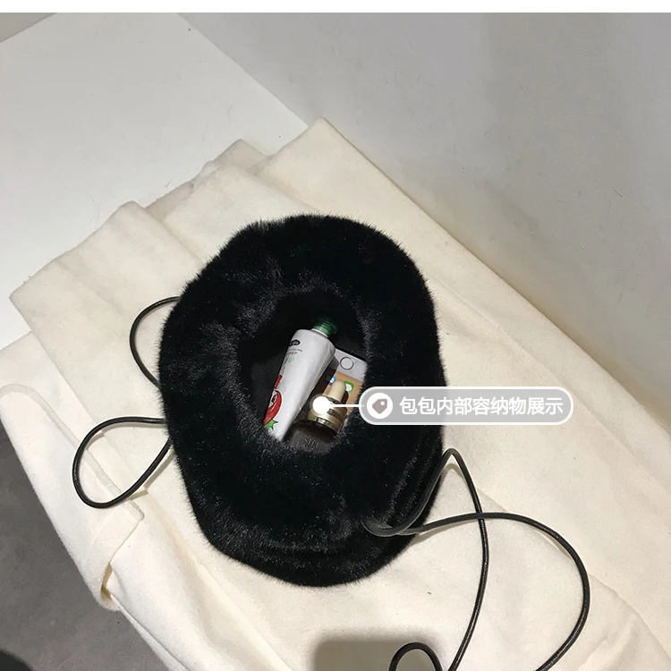 IVog Новое поступление повседневная женская маленькая сумка через плечо черная меховая cc Геометрическая Сумка-ведро для женщин