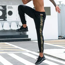 Мужские боковые камуфляжные полосатые Лоскутные штаны для бега, маленькие открытые спортивные штаны для тренировок, мужские брюки для фитнес-зала больших размеров