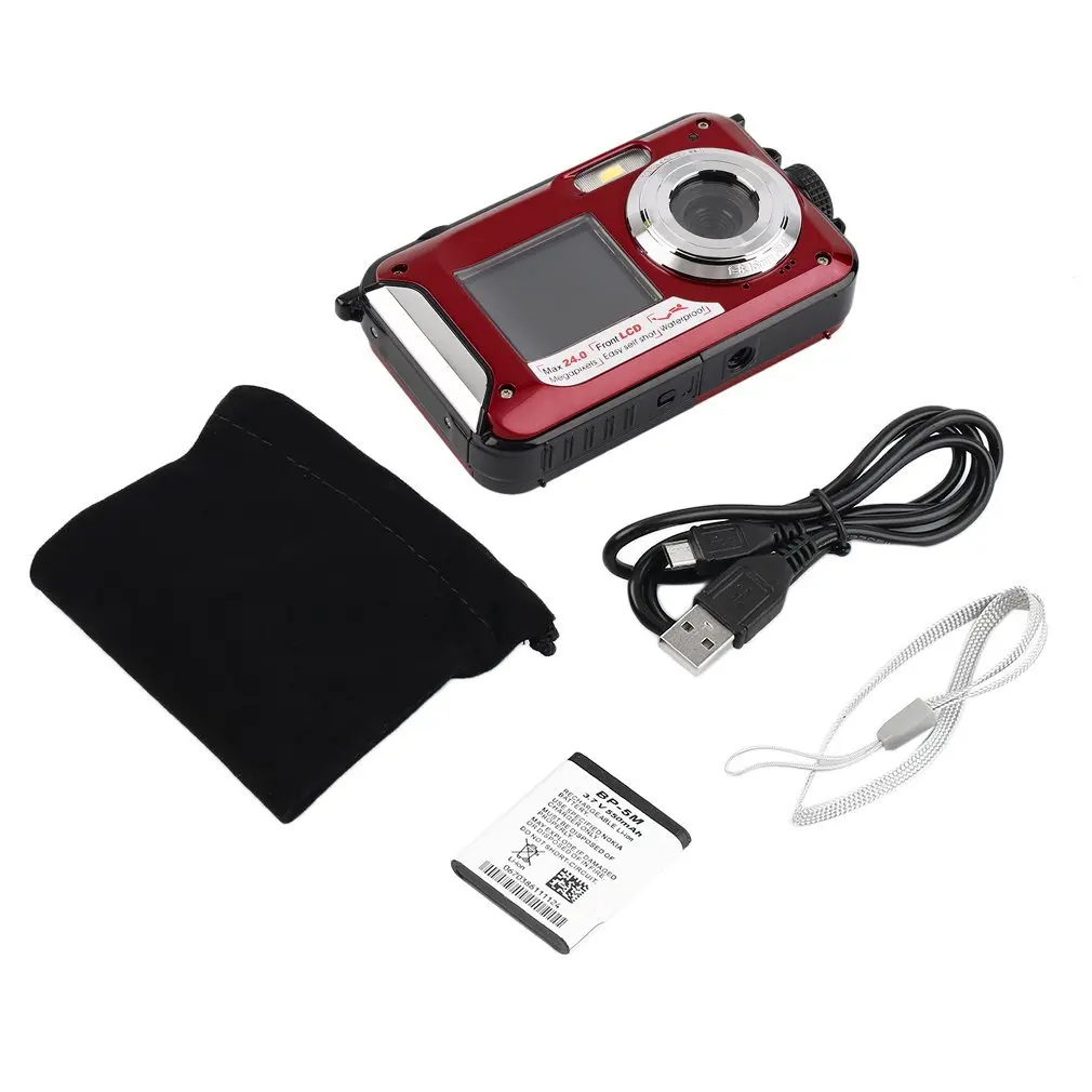 2,7 дюймов TFT цифровая водостойкая камера 24MP MAX 1080P двойной экран 16x цифровой зум видеокамера HD268 подводная камера - Цвет: Красный