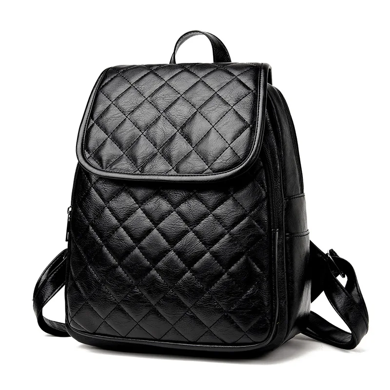 

New Style Korean-style Rhombus Backpack Women's Casual STUDENT'S Backpack Soft Leather Traveling Bag