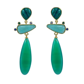 

MOONSTONE AMAZONITE EMERALD NATURAL STONE SILVER 925 NEEDLE EARRINGS LONG FOR WOMEN GEOMETRIC DROP EARRING PARTY JEWELRY