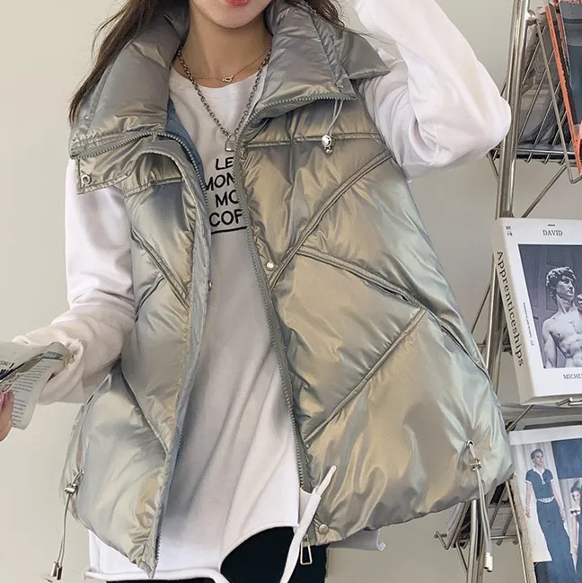 Фото Женские зимние жилеты с капюшоном новинка 2021 короткий яркий жилет куртка