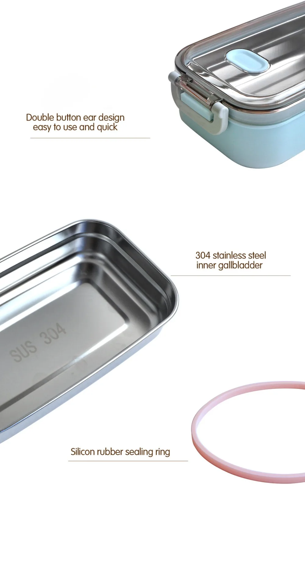 TUUTH Lunch Box Stainless Steel 800ml-capacity Microwave Heating Portable Dinne Food Containers Adults Lady Kids B11