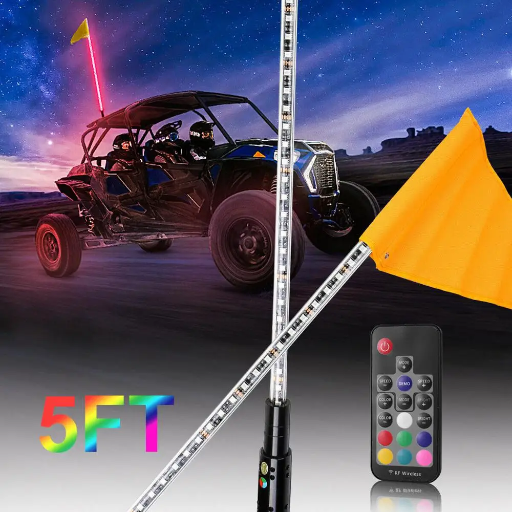 

KEMIMOTO ATV UTV 5ft RGB LED Lighted Antenna Light Whip Flag Pole For Polaris RZR Off Road Buggy
