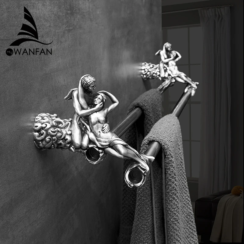 Romantic Bathroom Double Towel Bars Gold/Silver Towel Hanging Rod/Rail Rack Holder Storage Wall Mounted Brass MB-0818B