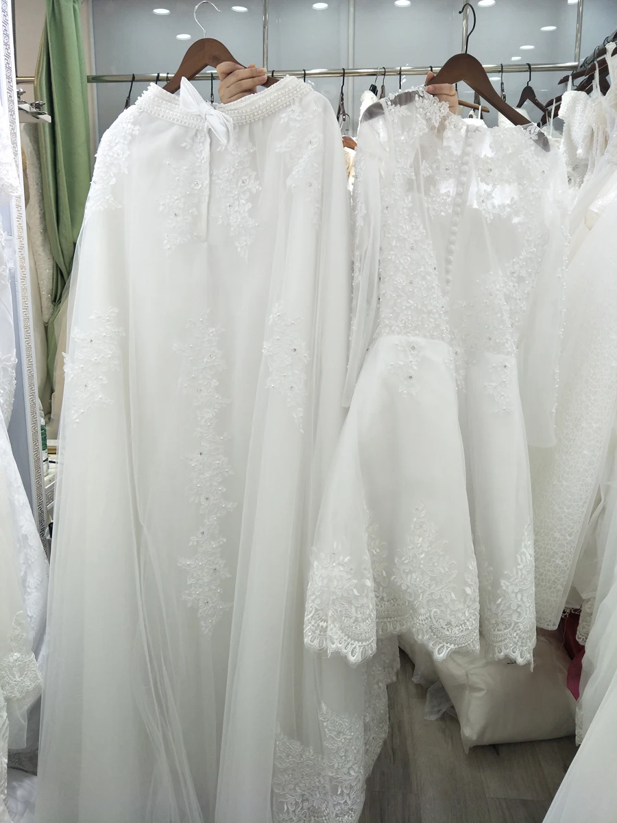 Свадебное платье с жемчужинами и бусинами в бразильском стиле vestido de noiva Appliques съемный шлейф 2 в 1 свадебное платье es W0278-B