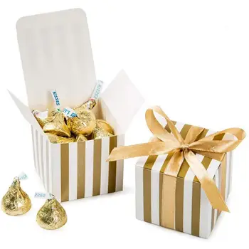 

50Pcs Mini Golden Stripe Dots Gift Box Wedding Chocolate Box Bronzing Candy Box Baking Package Wedding Party Decorations