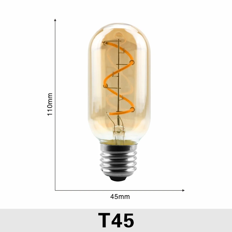 T45 С регулируемой яркостью Edison лампа 4 Вт 2200K C35 T45 A60 ST64 G80 G95 G125 спираль светильник светодиодный Лампа накаливания подвесной светильник в стиле ретро декоративный светильник ИНЖ - Испускаемый цвет: T45