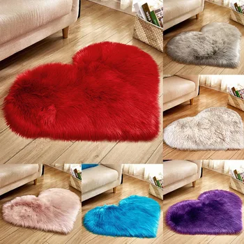 

Shaggy Carpet Love Heart Rugs Artificial Wool Sheepskin Hairy Mat Faux Fluffy Mats NO Lint Carpet For Living Room Kid Room
