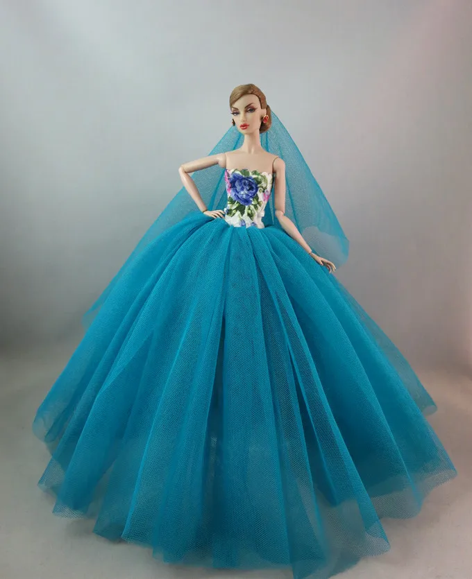 Модное Оригинальное элегантное женское свадебное платье для куклы Барби, одежда принцессы, платье Барби, длинное платье, аксессуары - Цвет: Оранжевый