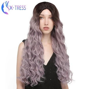 

Synthetic Purple Wigs For Women 6 Color Available 26inch Water Wave X-TRESS Wig Heat Resistant Fiber Halloween Cosplay Wig