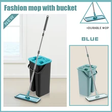 Bucket Mop Floor Flat Mop Hand Free Squeeze Washing Mops Floor Cleaning Mops For Home Household With Replacement Microfiber Pads