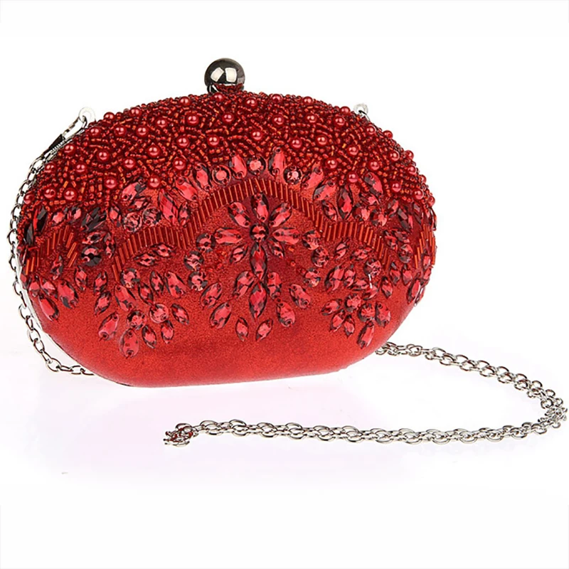 Billig Frauen Kristall Handtaschen Kupplung Taschen Luxus Retro Abend Tasche Totes Hochzeit Braut Kette Geldbörse Damen Kleine Umhängetasche Schulter Taschen
