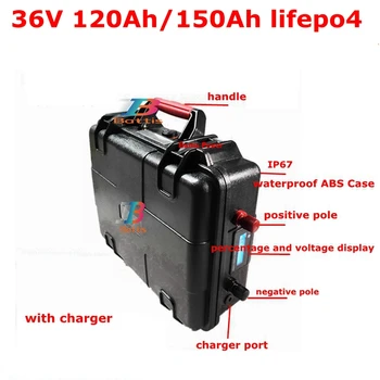 

whatproof 36V 150AH lifepo436v 120Ah lifepo4 lithium chargeable battery for 1500w go cart bike scooter boat +10A Charger