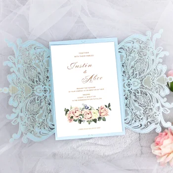 

20pcs Elegant lace Laser Cut Wedding Invitation Card Engagement Birthday Baptism Invitations With Ribbon And Diamond