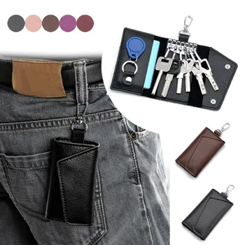 

2019 New Men Car Keys Bag Case Leather Business Card Holder Organizer Keychain Wallet Cover