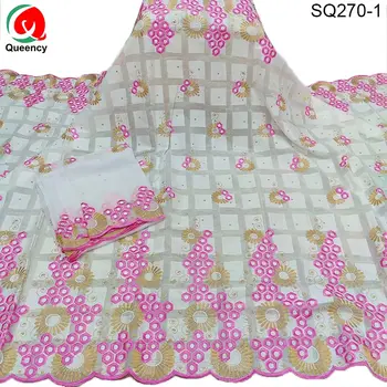 

SQ270 Royal Blue/Magenta Cotton Lace 5+2ys Nigerian Embroidery swiss voile lace fabric with stones Set design 8 colors Available