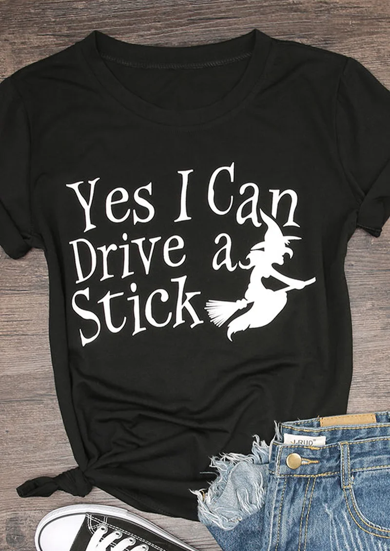 Футболка женская с надписью Yes I Can Drive A Stick Модный милый топ в готическом стиле