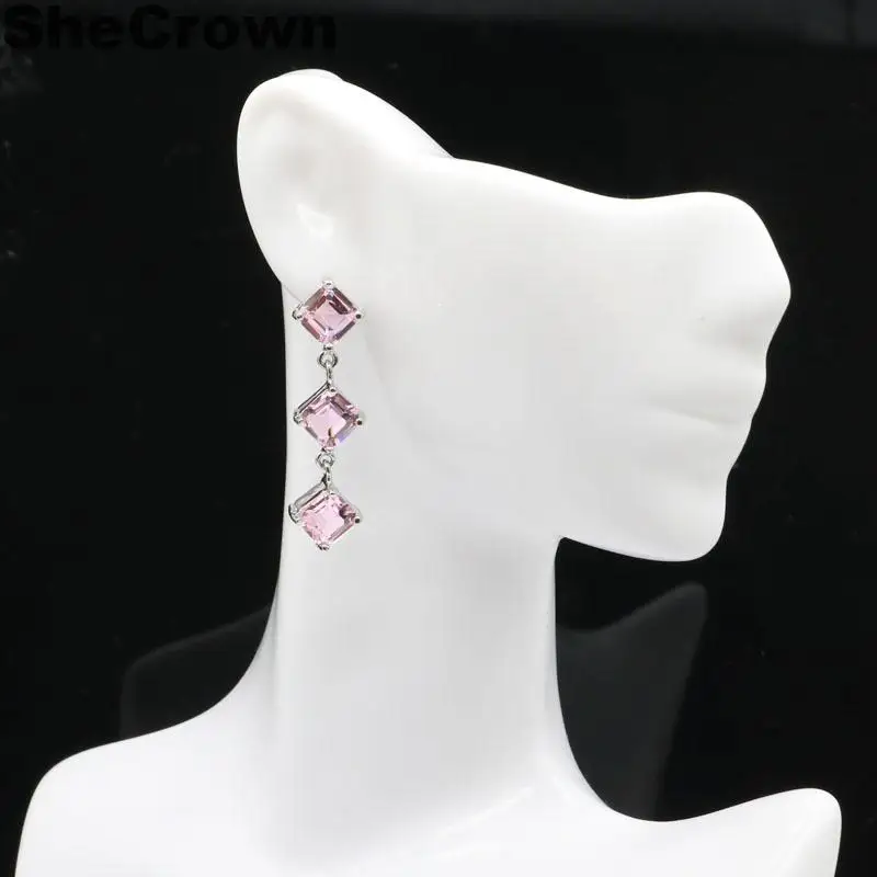 

38x7mm Fantastic Created Pink Kunzite Woman's Wedding Silver Earrings