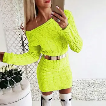 

Casual Women Autumn Long Sleeve O Neck Warm Knitted Sweater Bodycon Mini Dress