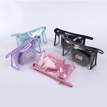 

New ladies transparent PVC cosmetic bag three-piece travel waterproof portable large-capacity toiletry bag hand cosmetic bag